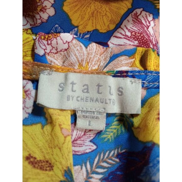 Status by Chenault Shirt Ladies Large Blue Yellow Floral Flutter Sleeve Light We - Picture 6 of 8